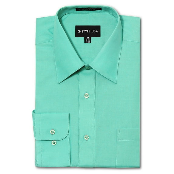 G-Style USA Men's Regular Fit Long Sleeve Solid Color Dress Shirts - Aqua - Large - 16-16.5 - 36-37