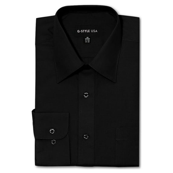 G-Style USA Men's Regular Fit Long Sleeve Solid Color Dress Shirts - BLACK - 2X-Large - 36-37