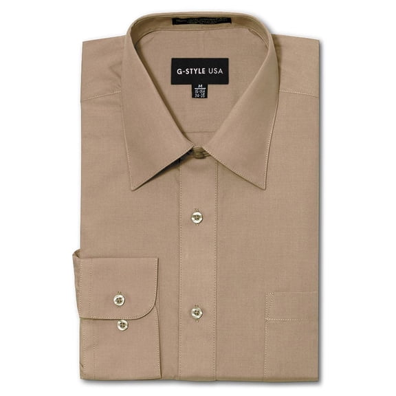 G-Style USA Men's Regular Fit Long Sleeve Solid Color Dress Shirts - Beige - 3X - 19-19.5 - 36-37