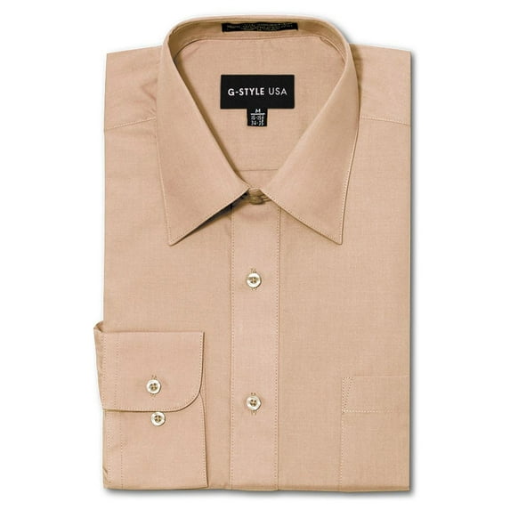G-Style USA Men's Regular Fit Long Sleeve Solid Color Dress Shirts - Blush - Small - 15-15.5 - 32-33