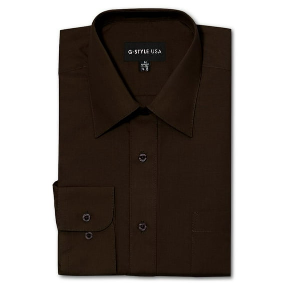 G-Style USA Men's Regular Fit Long Sleeve Solid Color Dress Shirts - Brown - 1X - 17-17.5 - 32-33