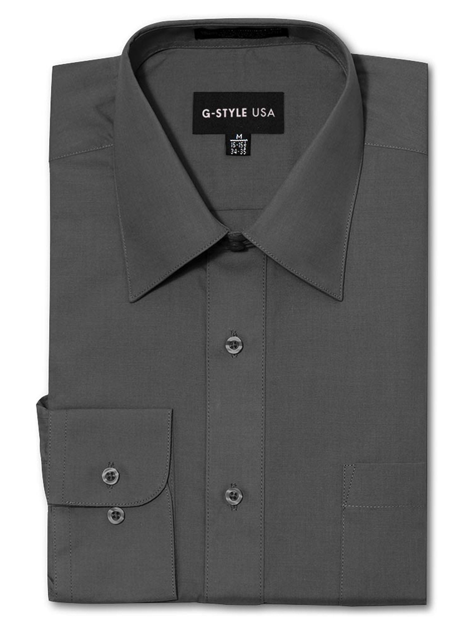 G-Style USA Men's Regular Fit Long Sleeve Solid Color Dress Shirts -  Charcoal - Small - 15-15.5 - 30-31