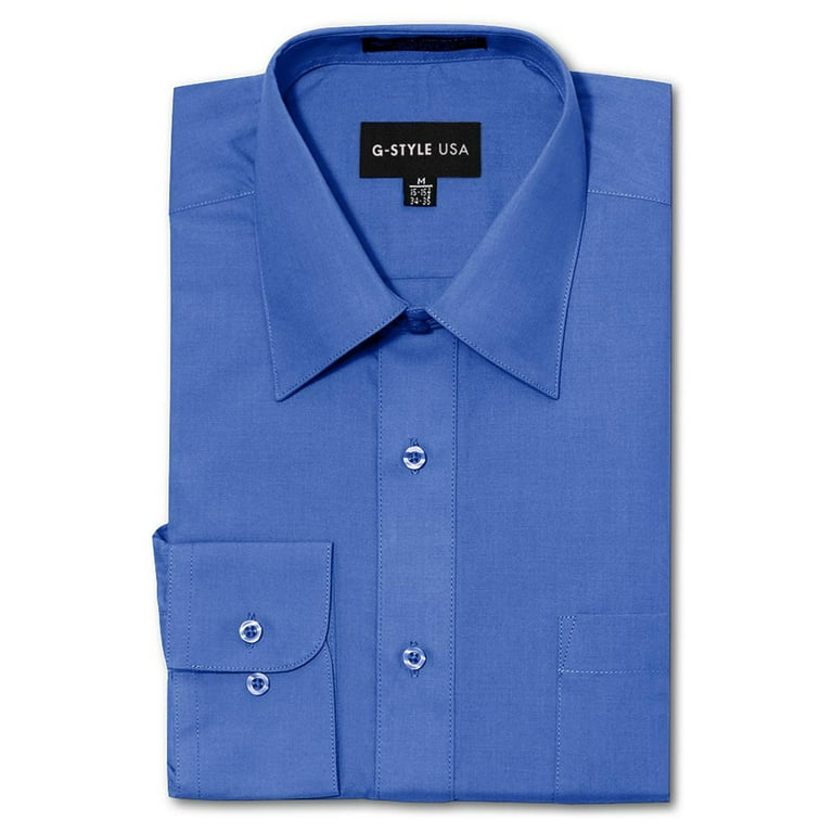 Mens French Blue Classic Fit Shirt With White Collar