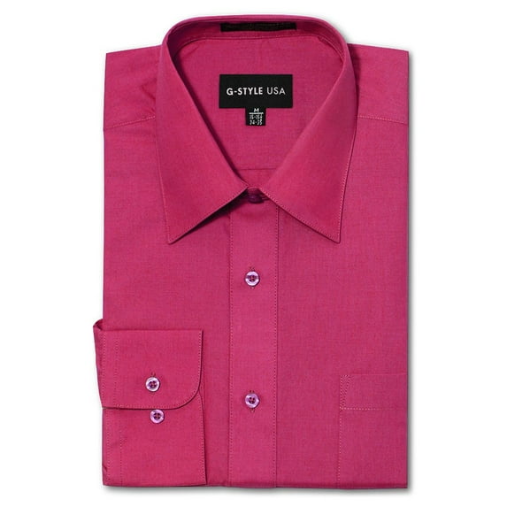 G-Style USA Men's Regular Fit Long Sleeve Solid Color Dress Shirts - Fuschia - 2X - 18-18.5 - 36-37