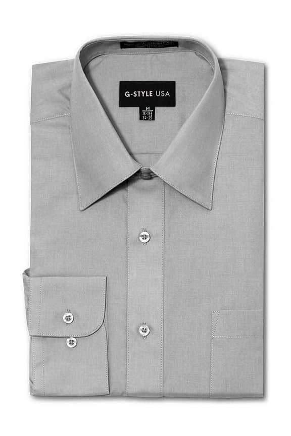 Men's Regular Fit Long Sleeve Solid Color Dress Shirts - GREY - Small - 30-31