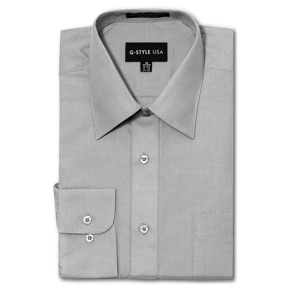 G-Style USA Men's Regular Fit Long Sleeve Solid Color Dress Shirts - Gray - 3X - 19-19.5 - 36-37