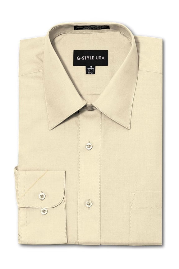 Men's Regular Fit Long Sleeve Solid Color Dress Shirts - Ivory - 1X - 17-17.5 - 34-35
