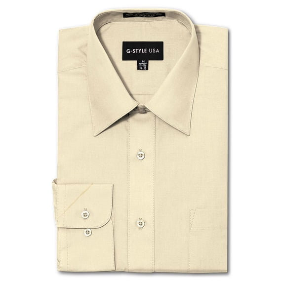 G-Style USA Men's Regular Fit Long Sleeve Solid Color Dress Shirts - Ivory - 1X - 17-17.5 - 34-35