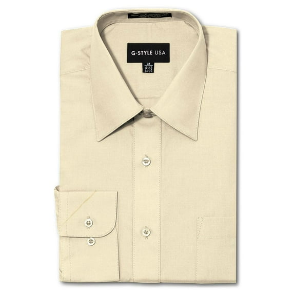 G-Style USA Men's Regular Fit Long Sleeve Solid Color Dress Shirts - Ivory - 5X - 21-21.5 - 36-37