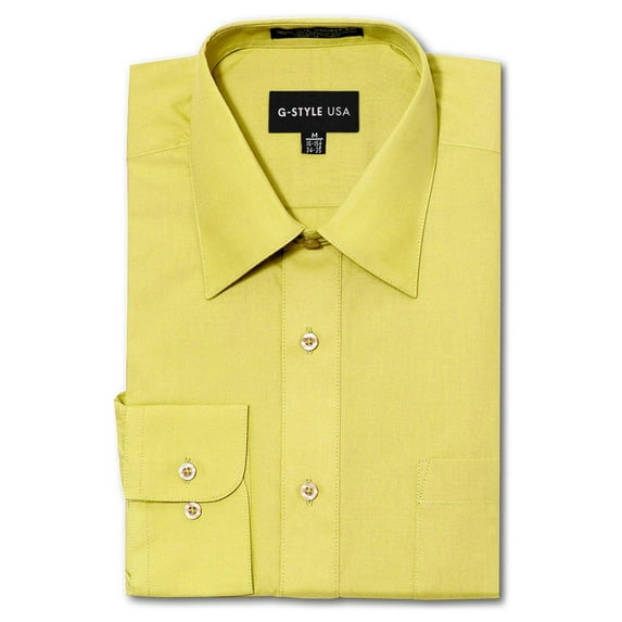 G-Style USA Men's Regular Fit Long Sleeve Solid Color Dress Shirts - Lemon - 2X - 18-18.5 - 36-37