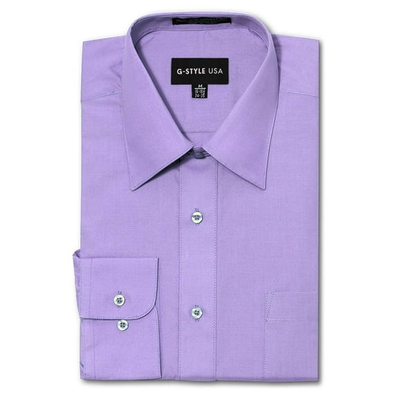 G-Style USA Men's Regular Fit Long Sleeve Solid Color Dress Shirts - Lilac - Medium - 15-15.5 - 34-35