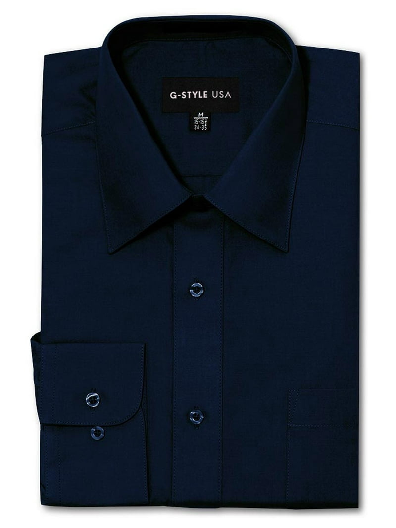 16.5 dress shirt G-Style USA Men's Regular Fit Long Sleeve Solid Color Dress Shirts - Navy -  Large - 16-16.5 - 34-35