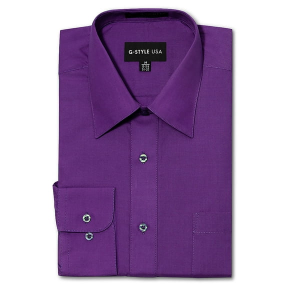 G-Style USA Men's Regular Fit Long Sleeve Solid Color Dress Shirts - Purple - 2X - 18-18.5 - 34-35