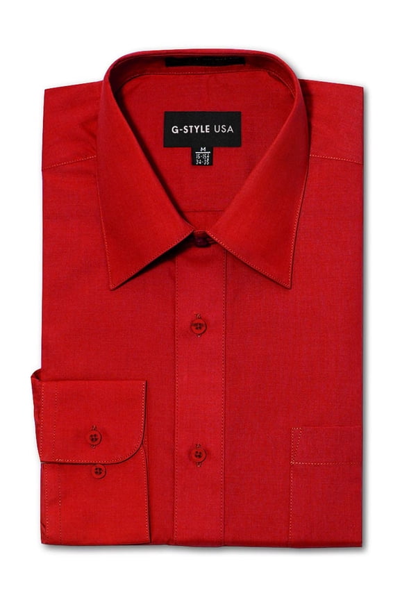 Men's Regular Fit Long Sleeve Solid Color Dress Shirts - Red - Large - 16-16.5 - 34-35