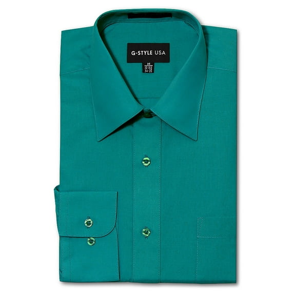 G-Style USA Men's Regular Fit Long Sleeve Solid Color Dress Shirts - Teal - 2X - 18-18.5 - 36-37