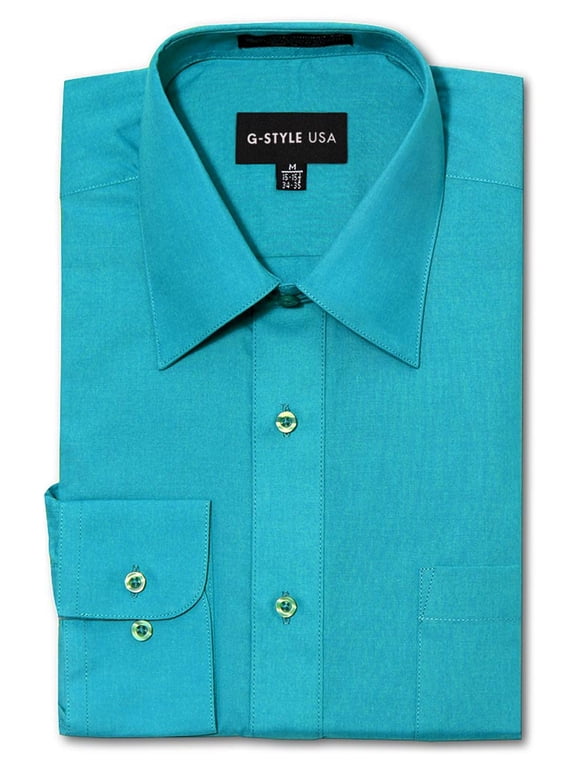 Men's Regular Fit Long Sleeve Solid Color Dress Shirts - Turquoise - 5X - 21-21.5 - 36-37
