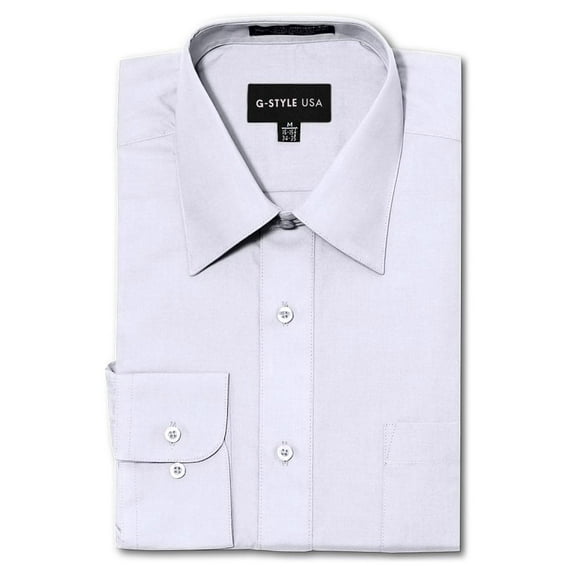 G-Style USA Men's Regular Fit Long Sleeve Solid Color Dress Shirts - White - 3X - 19-19.5 - 36-37