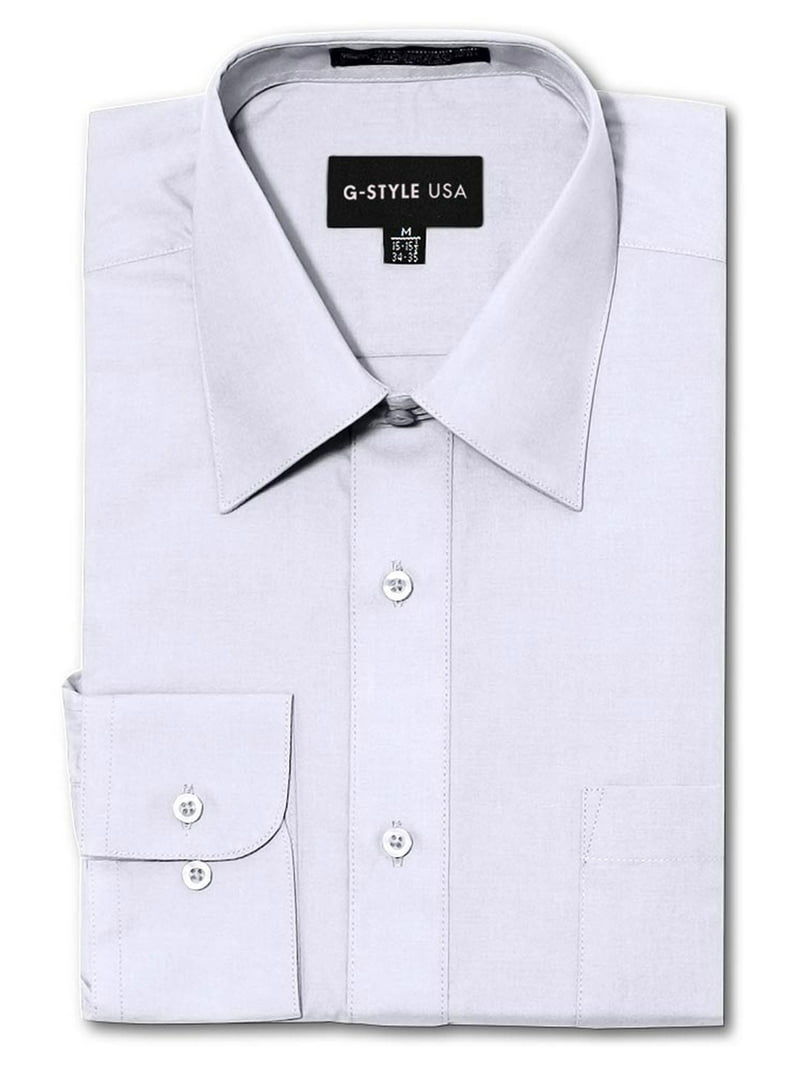 white and grey dress shirt Men's Grey Long Sleeve Dress Shirt, Stain Repellent, Wrinkle Resistant