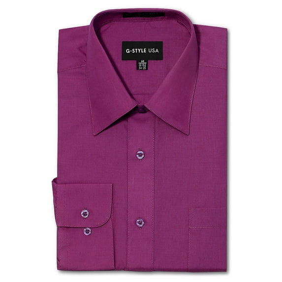 G-Style USA Men's Regular Fit Long Sleeve Solid Color Dress Shirts - Wine - 1X - 17-17.5 - 34-35