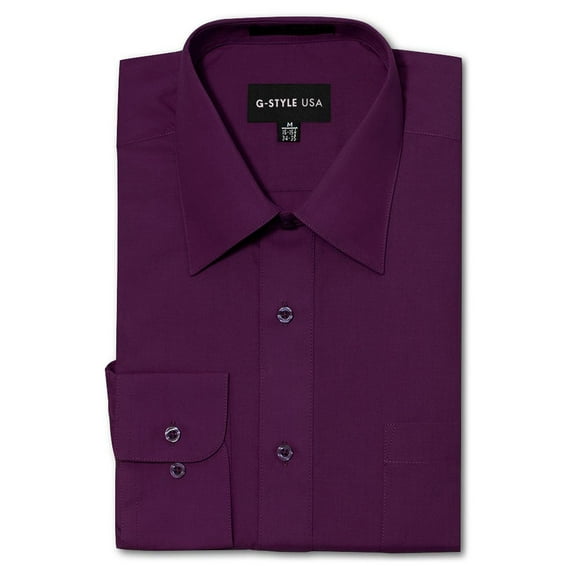G-Style USA Men's Regular Fit Long Sleeve Solid Color Dress Shirts - Wine - Small - 15-15.5 - 30-31