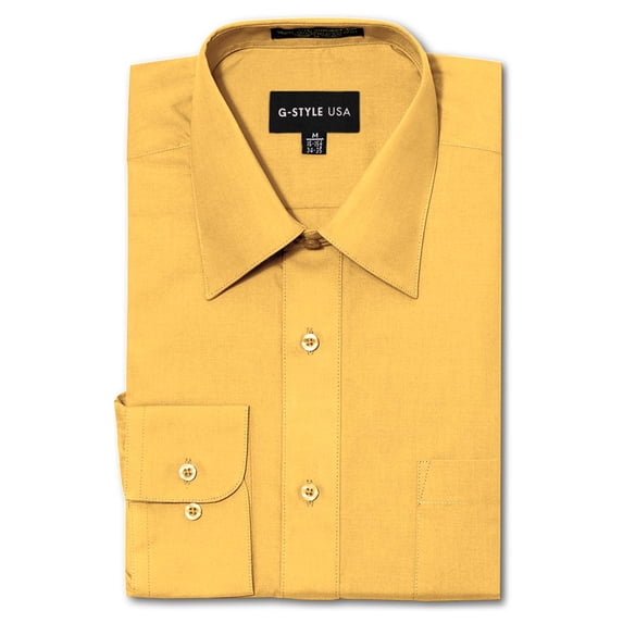 G-Style USA Men's Regular Fit Long Sleeve Solid Color Dress Shirts - YELLOW - 3X-Large - 34-35