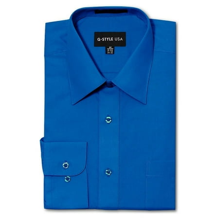 G-Style USA Men's Regular Fit Long Sleeve Solid Color Dress Shirts - Royal Blue - 3X - 19-19.5 - 36-37
