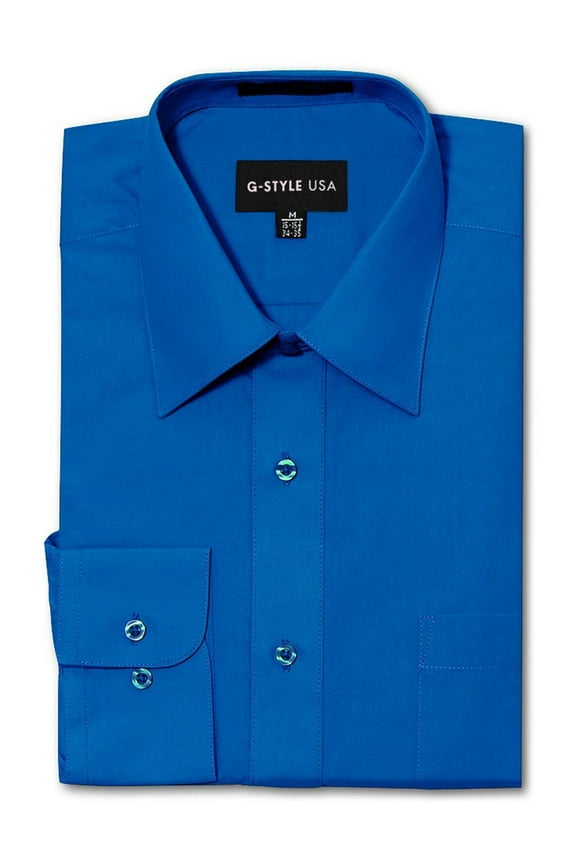 Men's Regular Fit Long Sleeve Solid Color Dress Shirts - Royal Blue - 3X - 19-19.5 - 36-37