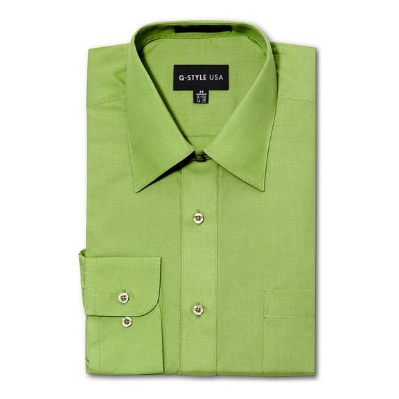 G-Style USA Men's Regular Fit Long Sleeve Solid Color Dress Shirts - Apple Green - 2X - 18-18.5 - 34-35