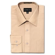 Men's Regular Fit Long Sleeve Solid Color Dress Shirts - Beige - Large - 16-16.5 - 36-37
