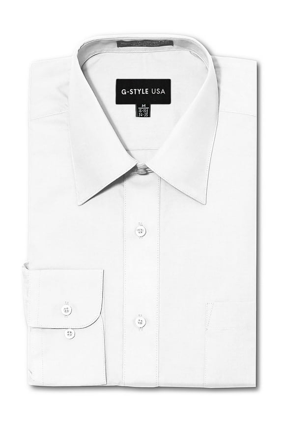 Men's Regular Fit Long Sleeve Solid Color Dress Shirts - White - 2X - 18-18.5 - 34-35