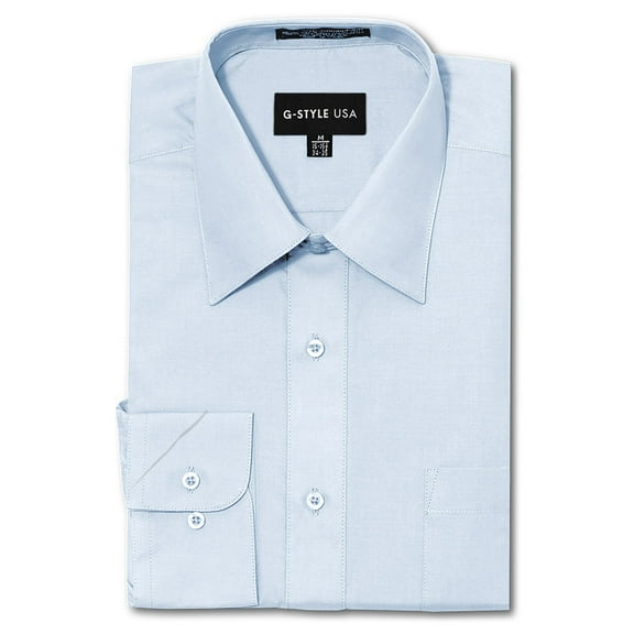 G-Style USA Men's Regular Fit Long Sleeve Solid Color Dress Shirts - Sky Blue - 2X - 18-18.5 - 34-35