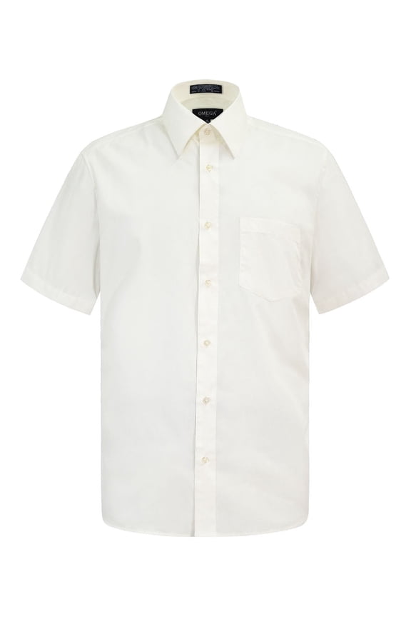 Men's Regular Fit Short Sleeve Solid Color Dress Shirts - IVORY - 2XL/18-18.5