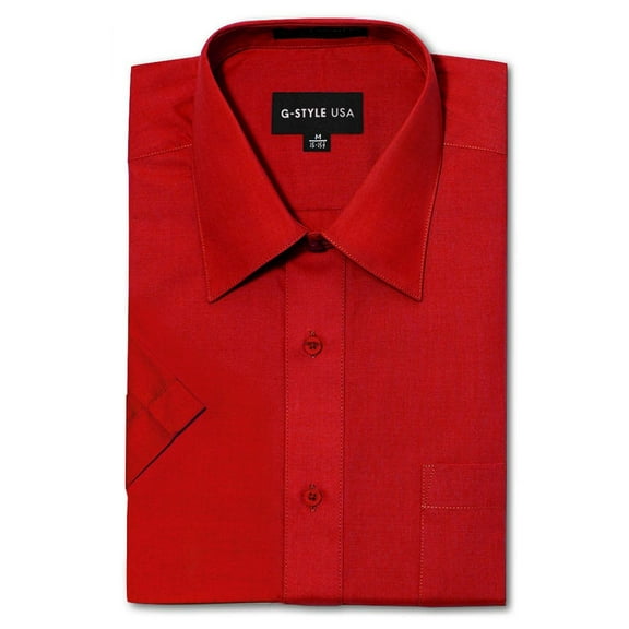 G-Style USA Men's Regular Fit Short Sleeve Solid Color Dress Shirts - RED - 2XL/18-18.5