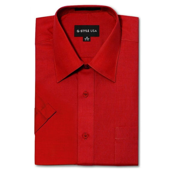 G-Style USA Men's Regular Fit Short Sleeve Solid Color Dress Shirts - RED - XL/17-17.5