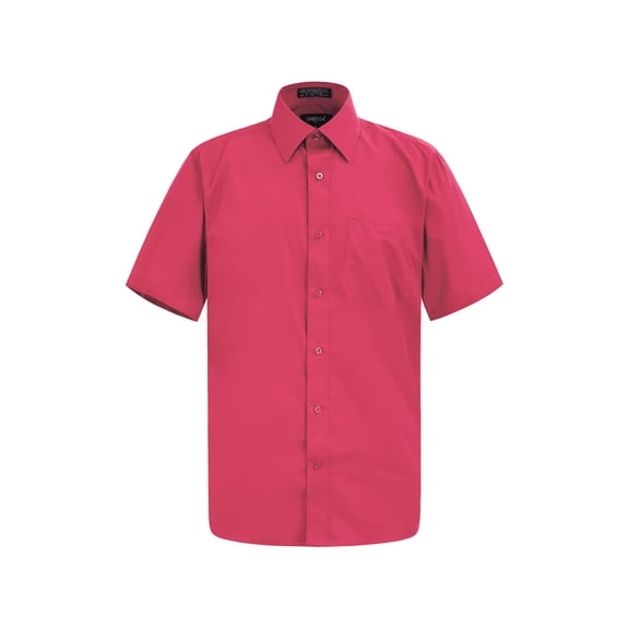 G-Style USA Men's Regular Fit Short Sleeve Solid Color Dress Shirts - FUSCHIA - XL/17-17.5