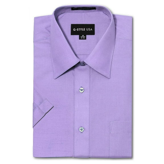 G-Style USA Men's Regular Fit Short Sleeve Solid Color Dress Shirts - LILAC - M/15-15.5