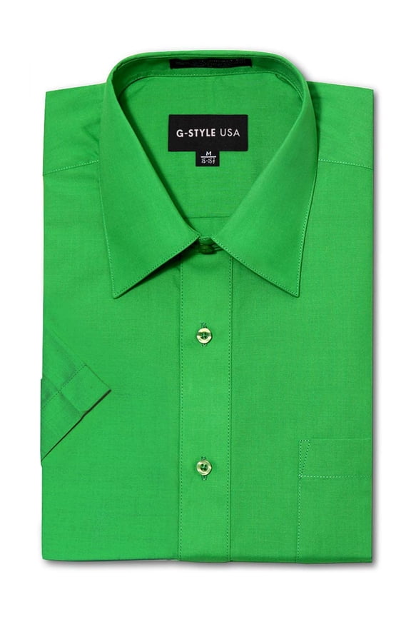 Men's Regular Fit Short Sleeve Solid Color Dress Shirts - GREEN - 2XL/18-18.5