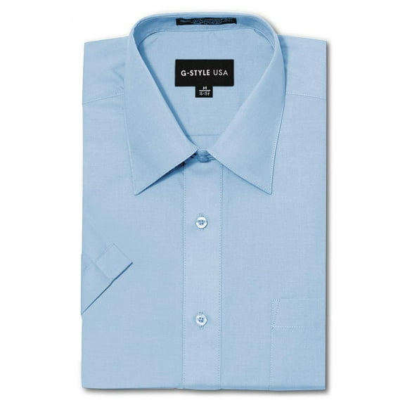 G-Style USA Men's Regular Fit Short Sleeve Solid Color Dress Shirts - SKY BLUE - XL/17-17.5