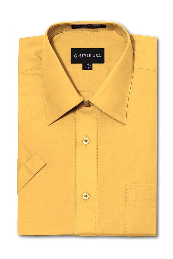 Men's Regular Fit Short Sleeve Solid Color Dress Shirts - YELLOW - 5XL/21-21.5