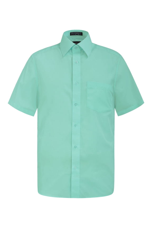 Men's Regular Fit Short Sleeve Solid Color Dress Shirts - AQUA - 5XL/21-21.5
