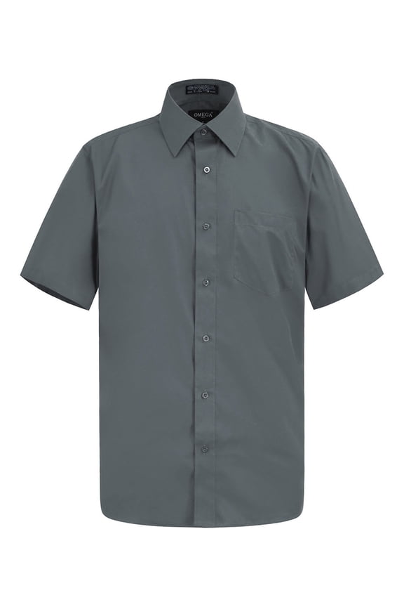 Men's Regular Fit Short Sleeve Solid Color Dress Shirts - CHARCOAL - 2XL/18-18.5