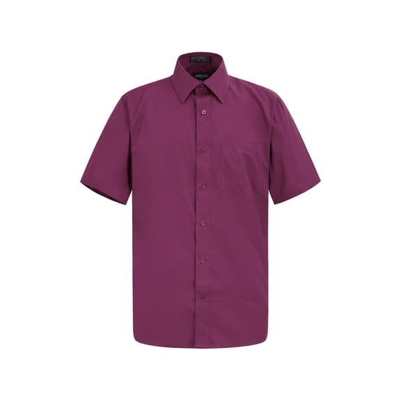 G-Style USA Men's Regular Fit Short Sleeve Solid Color Dress Shirts - WINE - 5XL/21-21.5