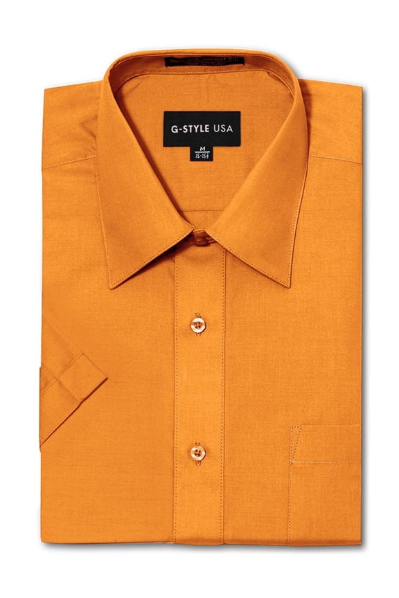 Men's Regular Fit Short Sleeve Solid Color Dress Shirts - ORANGE - 2XL/18-18.5