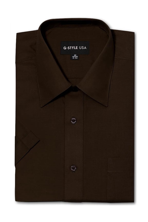 Men's Regular Fit Short Sleeve Solid Color Dress Shirts - BROWN - 3XL/19-19.5