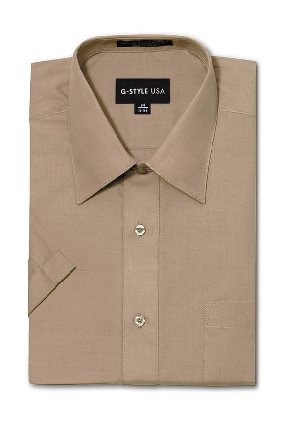 Men's Regular Fit Short Sleeve Solid Color Dress Shirts - BEIGE - 5XL/21-21.5