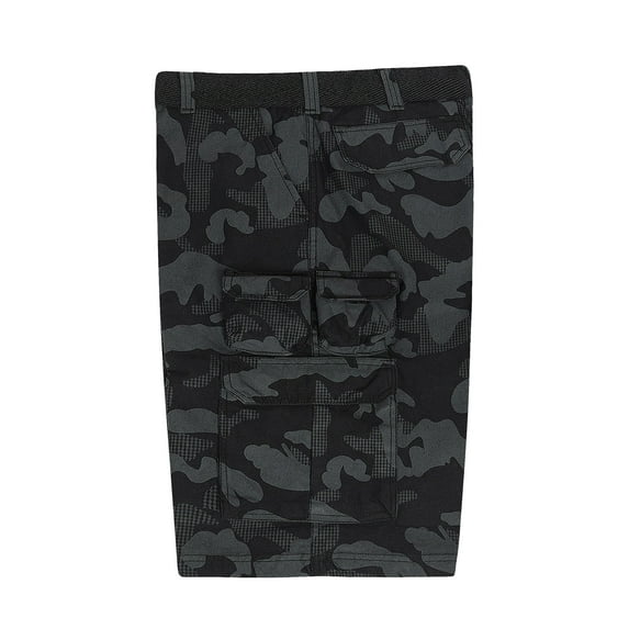 G-Style USA Men's Relaxed Fit Belted Camo Cargo Shorts - Black - 30