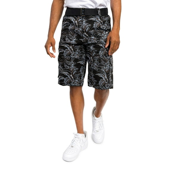G-Style USA Men's Relaxed Fit Belted Camo Cargo Shorts - Floral Black - 38