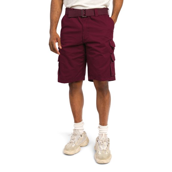 G-Style USA Men's Relaxed Fit Belted Cargo Shorts - Solid Burgundy - 34
