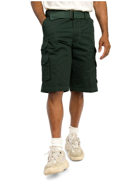 G-Style USA Men's Relaxed Fit Belted Cargo Shorts - Solid Green - 38