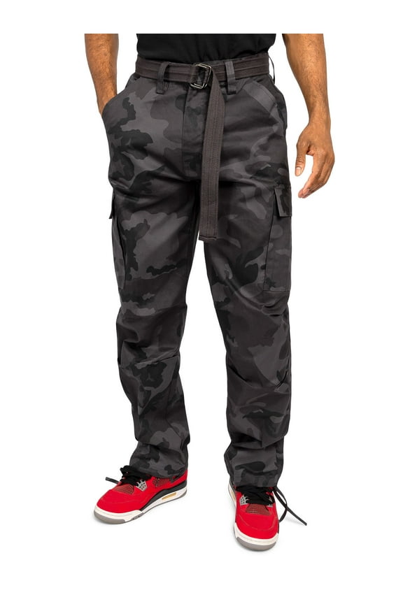 Men's Relaxed Straight Fit Work Cargo Pants 6CP01 - Black Camo - 40/32